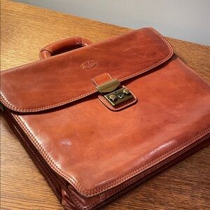 Valentino Rich Tan Leather Briefcase